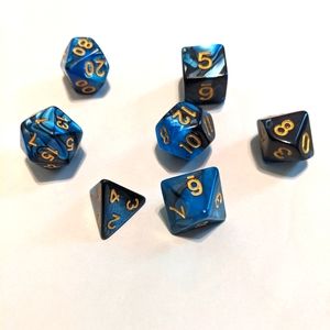 Polyhedral Dice Set for D&D Tabletop Role Playing Games Blue and Black Swirl